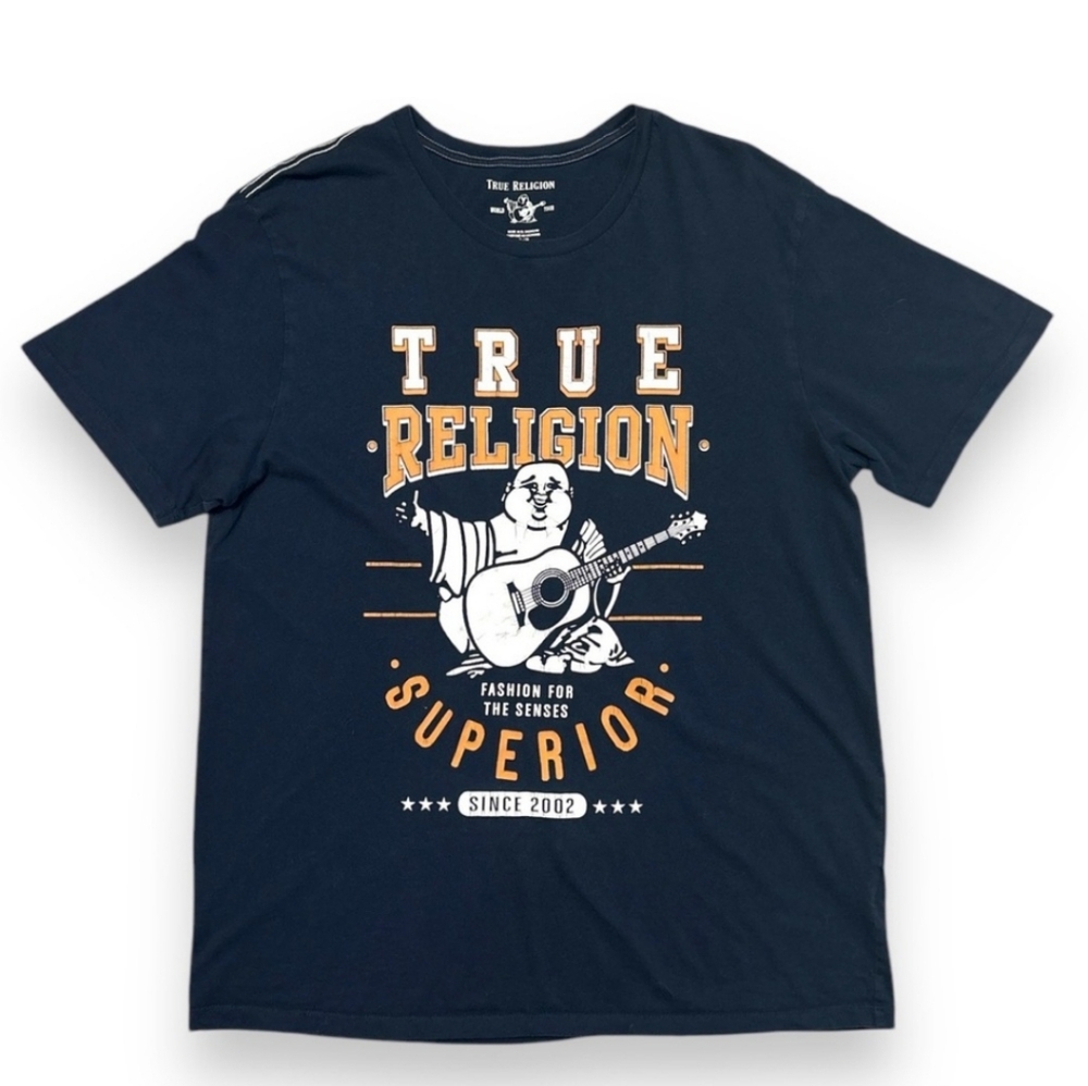 TRUE RELIGION Navy Buddah Logo Graphic Crew Neck Shirt